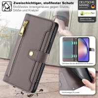 Handykette Samsung Hülle mit Band Handyhülle Kartenfächer PU Leder Umhängetasche Galaxy A34 Grau