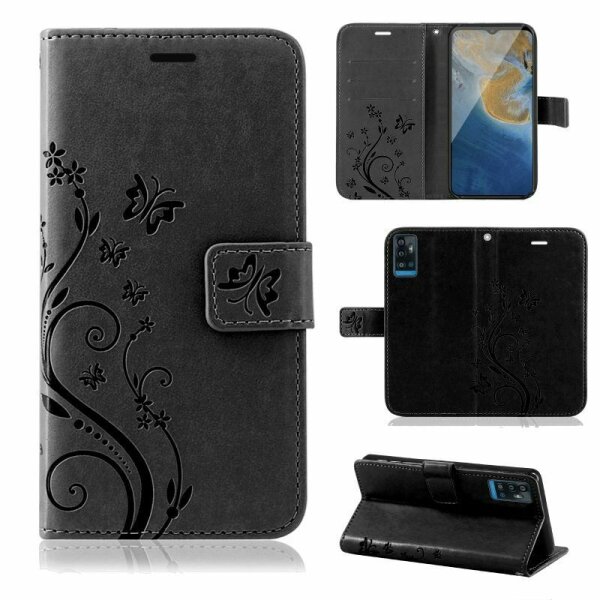 Handyhülle für ZTE Blade A71 – Klapphülle Blume Schwarz
