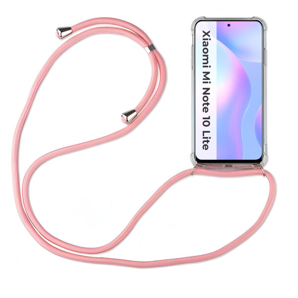 Xiaomi Hülle mit Band Schutzhülle Handykette Silikon Handy Tasche mit Schnur Neu Xiaomi Mi Note 10 Lite Rosa