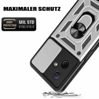 Outdoor Panzer Hülle Motorola Moto G54 Handyhülle mit Kameraschutz Ringhalter Silber