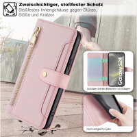 Handykette Samsung Hülle mit Band Handyhülle Kartenfächer PU Leder Umhängetasche Galaxy S24 Rosa