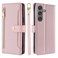 Handykette Samsung Hülle mit Band Handyhülle Kartenfächer PU Leder Umhängetasche Galaxy S24 Rosa