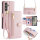 Handykette Samsung Hülle mit Band Handyhülle Kartenfächer PU Leder Umhängetasche Galaxy S24 Rosa