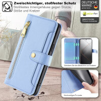 Handykette Xiaomi Hülle mit Band Handyhülle Kartenfächer PU Leder Umhängetasche 14 Pro Hellblau