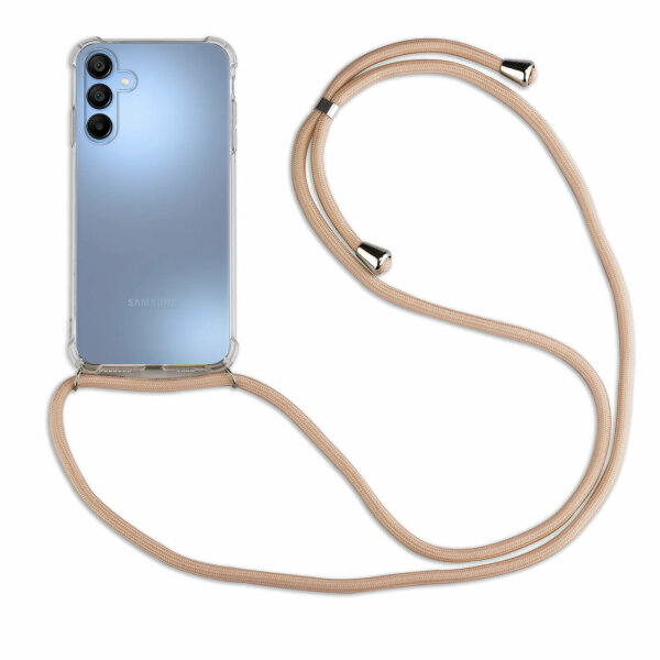 Handykette für Samsung Galaxy A15 Handyhülle mit Band Case Hülle mit Kordel Hand Beige / Braun