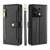 Handykette Xiaomi Hülle mit Band Handyhülle Kartenfächer PU Leder Umhängetasche Redmi Note 13 5G Schwarz