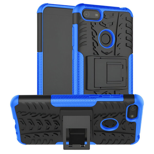 Handy Tasche Lenovo Motorola Panzer Hülle Hybrid Case Cover Schutzhülle Bumper Motorola Moto E6 Play Blau