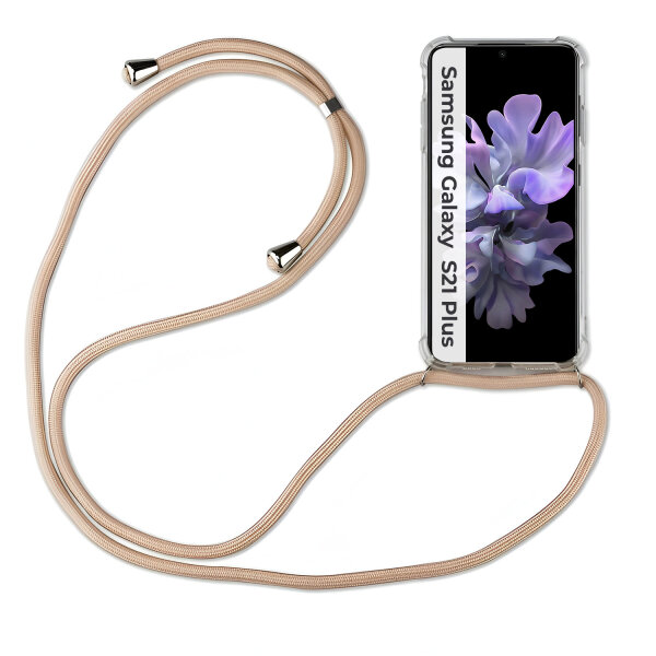 Handykette für Samsung S21 S22 S23 S24 FE Plus Ultra Handyhülle mit Band Hülle Galaxy S21+ Plus 5G Beige / Braun
