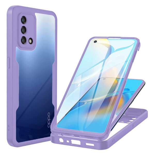 360° Grad Hülle für Oppo A74 4G Handyhülle vollschutz Integriertem Displayschutz Lila