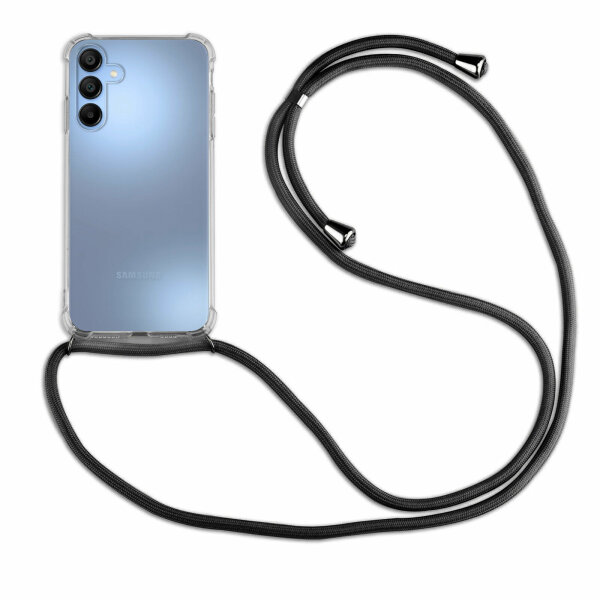 Handykette für Samsung Galaxy A15 Handyhülle mit Band Case Hülle mit Kordel Hand Schwarz
