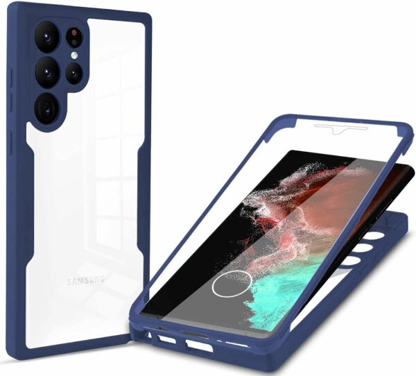 360° Grad Hülle für Samsung S23 Ultra vollschutz mit Integriertem Displayschutz Blau