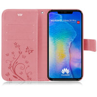 Huawei Handy Tasche Handyhülle Schutz Hülle Blumen Flip Cover Buch Case Etui Huawei Mate 20 Pro Rosa