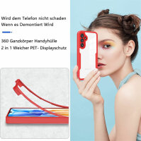 360° Hülle für Samsung A15, 360 Grad Handyhülle mit Integriertem Displayschutz Rot