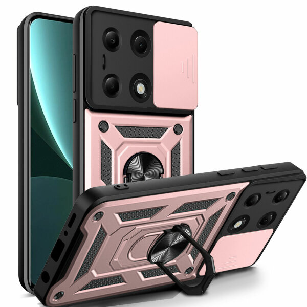 Outdoor Panzer Hülle Xiaomi Redmi Note 13 Pro 4G Handyhülle Kameraschutz Ring Rosegold
