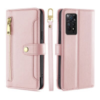 Handykette Xiaomi Hülle mit Band Handyhülle Kartenfächer PU Leder Umhängetasche Redmi Note 11 Pro / Redmi Note 12 Pro 4G Rosa