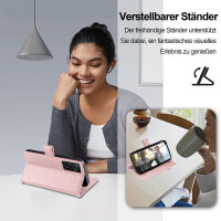 Handykette Xiaomi Hülle mit Band Handyhülle Kartenfächer PU Leder Umhängetasche Redmi Note 11 Pro / Redmi Note 12 Pro 4G Rosa