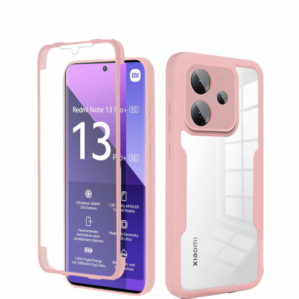 360° Grad Hülle Xiaomi Redmi Note 13 Pro+ 5G mit Integriertem Displayschutz Rosa