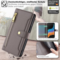 Handykette Samsung Hülle mit Band Handyhülle Kartenfächer PU Leder Umhängetasche Galaxy Xcover 6 Pro Grau