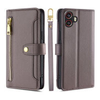 Handykette Samsung Hülle mit Band Handyhülle Kartenfächer PU Leder Umhängetasche Galaxy Xcover 6 Pro Grau