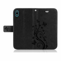 Huawei Handy Tasche Handyhülle Schutz Hülle Blumen Flip Cover Buch Case Etui Huawei Y5 2019 Blau