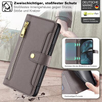 Handykette Motorola Hülle mit Band Handyhülle Kartenfächer Leder Umhängetasche Moto G14 Grau