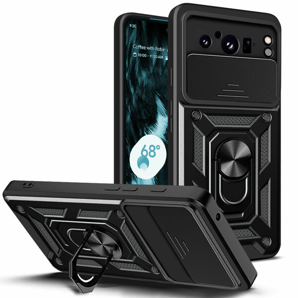 Outdoor Panzer Hülle Google Pixel 8 Pro Handyhülle mit Kameraschutz Ringhalter Schwarz