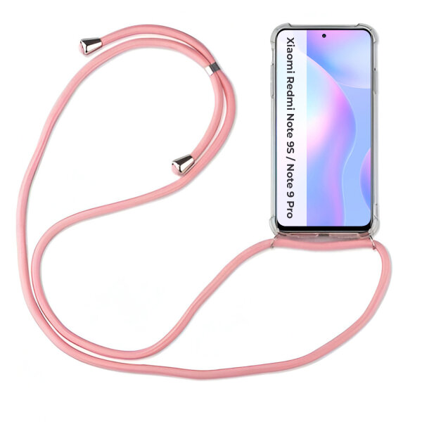 Xiaomi Hülle mit Band Schutzhülle Handykette Silikon Handy Tasche mit Schnur Neu Xiaomi Redmi Note 9S / Note 9 Pro Rosa