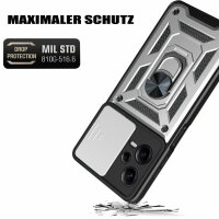 Outdoor Hülle Xiaomi Redmi Note 12 Pro+ Handyhülle mit Kameraschutz Ringhalter Silber