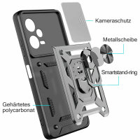 Outdoor Hülle Xiaomi Redmi Note 12 Pro+ Handyhülle mit Kameraschutz Ringhalter Silber