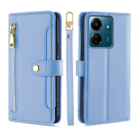 Handykette Xiaomi Hülle mit Band Handyhülle Kartenfächer PU Leder Umhängetasche Redmi 13C / Poco C65 Hellblau