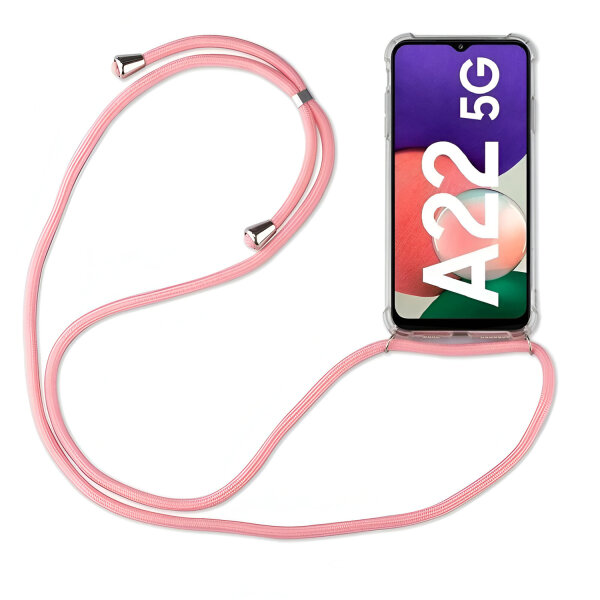 Handykette für Samsung Handyhülle mit Band Schutz Hülle Handy Tasche mit Schnur Samsung Galaxy A22 5G Rosa