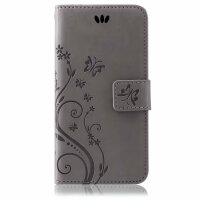Huawei Handy Tasche Handyhülle Schutz Hülle Blumen Flip Cover Buch Case Etui Huawei Y7 2019 Grau