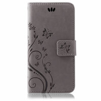 Huawei Handy Tasche Handyhülle Schutz Hülle Blumen Flip Cover Buch Case Etui Huawei P Smart 2019 / Honor 10 Lite Grau