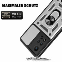 Outdoor Panzer Hülle Xiaomi Redmi Note 11 Pro+ Handyhülle Kameraschutz Ringhalte Silber