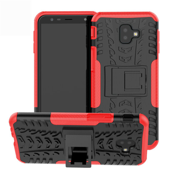 Handy Tasche für Samsung Galaxy Case Panzer Hülle Cover Schutzhülle Etui Bumper Galaxy J6+ Rot