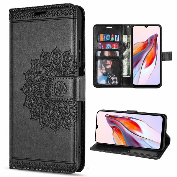 Hülle für Xiaomi Redmi 12C Handyhülle Handy Tasche Klapphülle Wallet Case Etui Schwarz