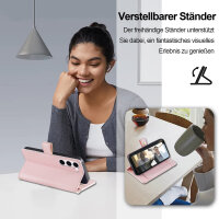 Handykette Samsung Hülle mit Band Handyhülle Kartenfächer PU Leder Umhängetasche Galaxy S23+ Rosa