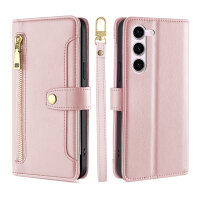 Handykette Samsung Hülle mit Band Handyhülle Kartenfächer PU Leder Umhängetasche Galaxy S23+ Rosa