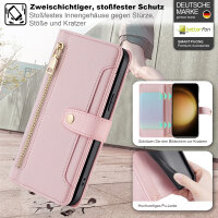 Handykette Samsung Hülle mit Band Handyhülle Kartenfächer PU Leder Umhängetasche Galaxy S23+ Rosa