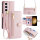 Handykette Samsung Hülle mit Band Handyhülle Kartenfächer PU Leder Umhängetasche Galaxy S23+ Rosa