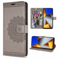Handyhülle Hülle für Xiaomi POCO M4 Pro 4G, Handy Tasche Schutz Flip Case Schale Grau