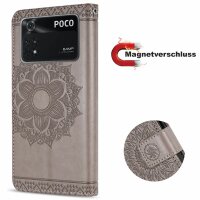 Handyhülle Hülle für Xiaomi POCO M4 Pro 4G, Handy Tasche Schutz Flip Case Schale Grau
