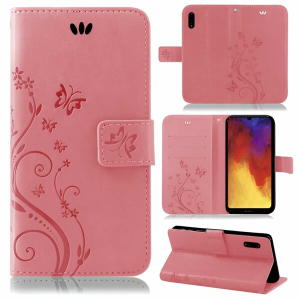 Huawei Handy Tasche Handyhülle Schutz Hülle Blumen Flip Cover Buch Case Etui Huawei Y6 2019 Rosa