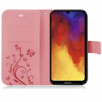 Huawei Handy Tasche Handyhülle Schutz Hülle Blumen Flip Cover Buch Case Etui Huawei Y6 2019 Rosa