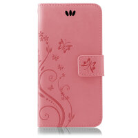 Huawei Handy Tasche Handyhülle Schutz Hülle Blumen Flip Cover Buch Case Etui Huawei Y6 2019 Rosa