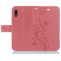 Huawei Handy Tasche Handyhülle Schutz Hülle Blumen Flip Cover Buch Case Etui Huawei Y6 2019 Rosa