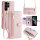 Handykette Samsung Hülle mit Band Handyhülle Kartenfächer PU Leder Umhängetasche Galaxy S22 Ultra Rosa