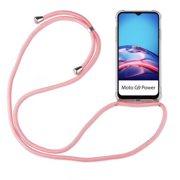 Handy Hülle mit Band Schutzhülle Handykette Seil Silikon Handy Tasche mit Schnur Motorola Moto G9 Power Rosa