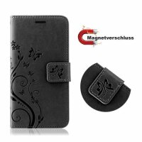 Motorola Handy Tasche Handyhülle Schutz Hülle Blumen Flip Cover Wallet Case Etui Motorola Moto G8 Power Lite Grau