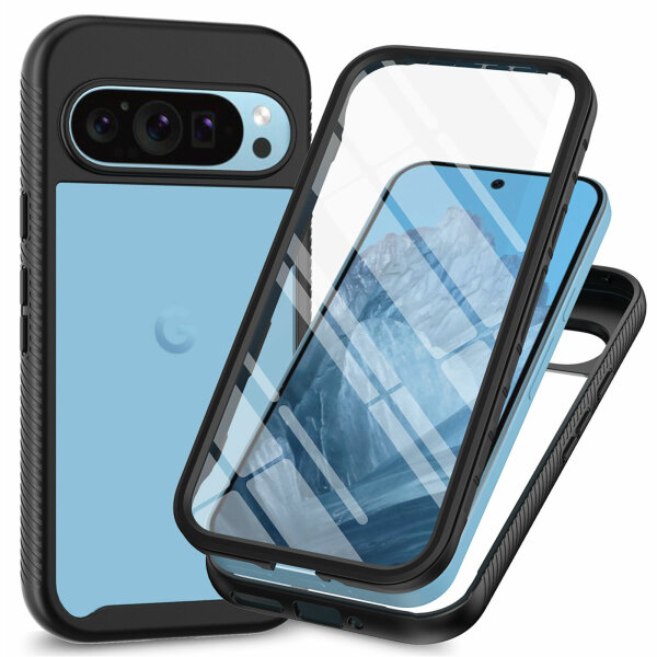 Handy Tasche Google Pixel 9 / 9 Pro Hülle 360° Grad Handyhülle mit Displayschutz